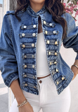Solid Color Temperament Elegant Button Up Long Sleeved Denim Jacket