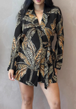 Women'S Long Sleeved Printed Black Jumpsuit