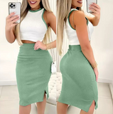 Solid Color Casual Vest Sleeveless Two Piece Set