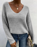 Long Sleeved Temperament V-Neck Splicing Sweater