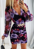 Temperament Flower Mesh Long Sleeve Dress