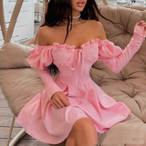 Long Sleeved Fashion Sexy Pink Off Shoulder Dress