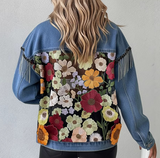 Embroidered Floral Lace Patchwork Blue Denim Jacket