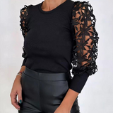 Fashion Splicing Lace Tight Fitting Long Sleeve Top