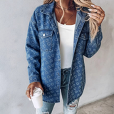 Women'S Retro Heart-Shaped Jacquard Casual Denim Jacket