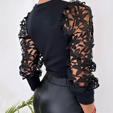 Fashion Splicing Lace Tight Fitting Long Sleeve Top