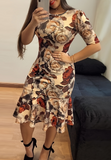 Round Neck Retro Fashion Flower Print Dress