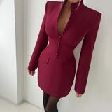 Sexy Solid Color Long Sleeved Hip Hugging Dress