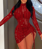 Women'S Fashion Sexy Long Sleeve Mesh Iron Diamond Dress