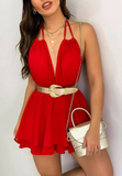 Women's Red Sexy V-Neck Hanging Neck Dress