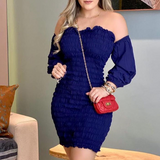 Women'S Temperament Blue Long Sleeved Tight Fitting Dress