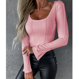 Slim Solid Color Long Sleeved Shirt Top