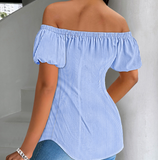 Women'S One Shoulder Striped Short Sleeved Shirt