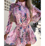 Long Sleeved Women'S Pink Printed Jumpsuit