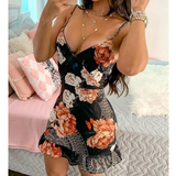 Sling Black Print Sexy V-Neck Dress