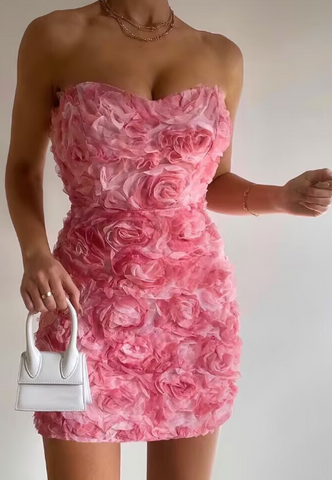 Elegant Pink Off Shoulder Floral Slim Dress