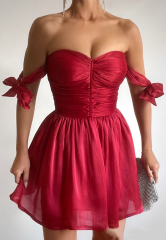 Elegant Red Temperament, Solid Color Sleeveless Dress