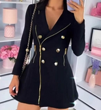 Women's Fashion Design Long Sleeve Button Zipper Dress