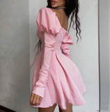 Long Sleeved Fashion Sexy Pink Off Shoulder Dress