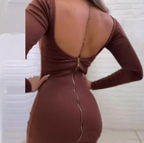 Women'S Solid Color Backless Zipper Splicing Dress