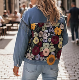 Embroidered Floral Lace Patchwork Blue Denim Jacket
