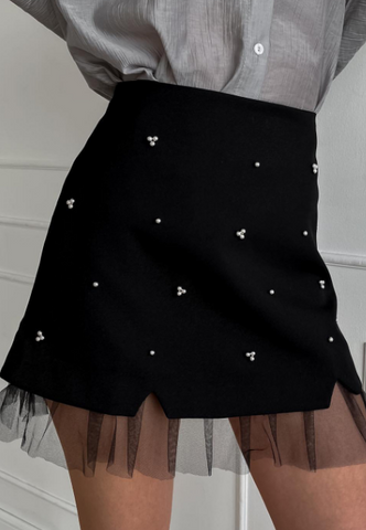 Women'S Black Lace Beaded Skirt