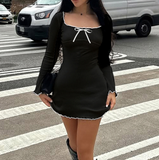 Elegant Temperament Bow Long Sleeved Dress