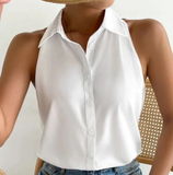 Solid Color White Sleeveless Shirt