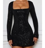 Temperament Elegant Solid Color Sequin Dress