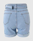 Blue Women'S High Waisted Tight And Torn Denim Shorts