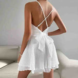 V-Neck Women'S White Sling Sleeveless Dress