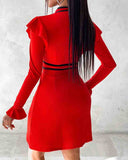 Sexy Long Sleeved Slim Knitted Red Dress