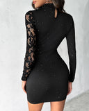 Lace Splicing Black Tight Long Sleeve Dress