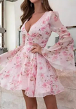 Fashion Flower Deep V-Neck Dress