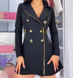 Women's Fashion Design Long Sleeve Button Zipper Dress