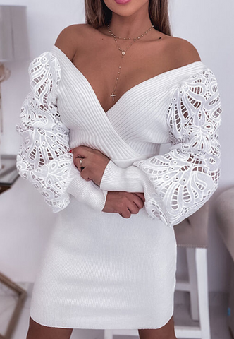 Fashion White Lace Long Sleeved Dress