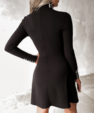 Long Sleeved Elegant Temperament Bubble Bead High Neck Dress