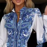 Fashion Long Sleeved Blue Printed Dress