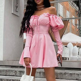 Long Sleeved Fashion Sexy Pink Off Shoulder Dress