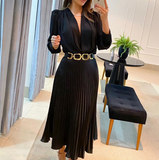 Elegant Black Long Sleeved Deep V-Neck Dress