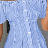 Women'S One Shoulder Striped Short Sleeved Shirt