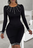 Black Beaded Long Sleeved Dress