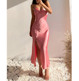 Casual Pink Strap Sleeveless Slit Dress