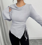 Irregular Slim Design Solid Color Top