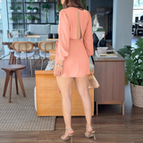 Solid Color V-Neck Backless Long Sleeve Dress