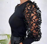 Fashion Splicing Lace Tight Fitting Long Sleeve Top