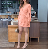 Solid Color V-Neck Backless Long Sleeve Dress