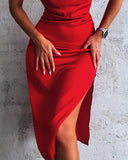 Women'S Red Design Sexy Split Strap Dress
