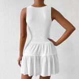 Lace V-Neck Sleeveless Ruffle Edge Dress