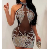 Women'S Sexy Tight Mesh Hot Stamping Sleeveless Dress